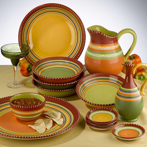 墨西哥风格条文陶瓷餐具套装 手绘日用陶瓷 储物罐 高档陶瓷礼品